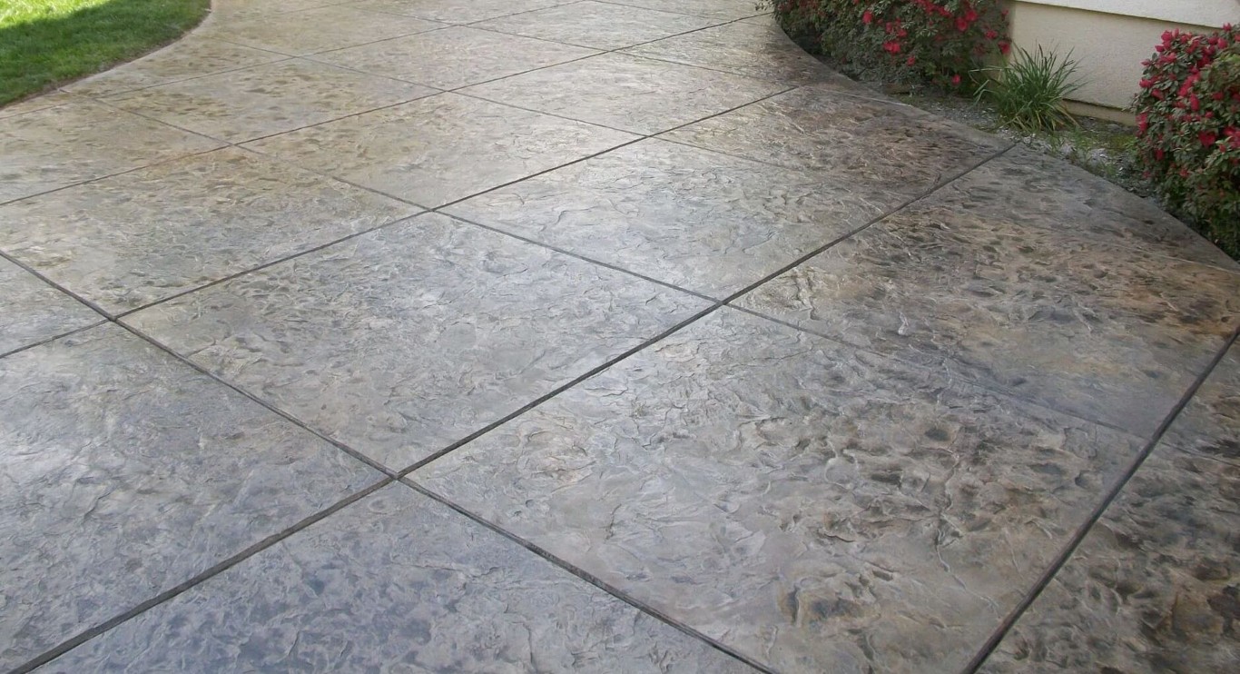 Decorative concrete driveway with tile pattern in Brea, CA