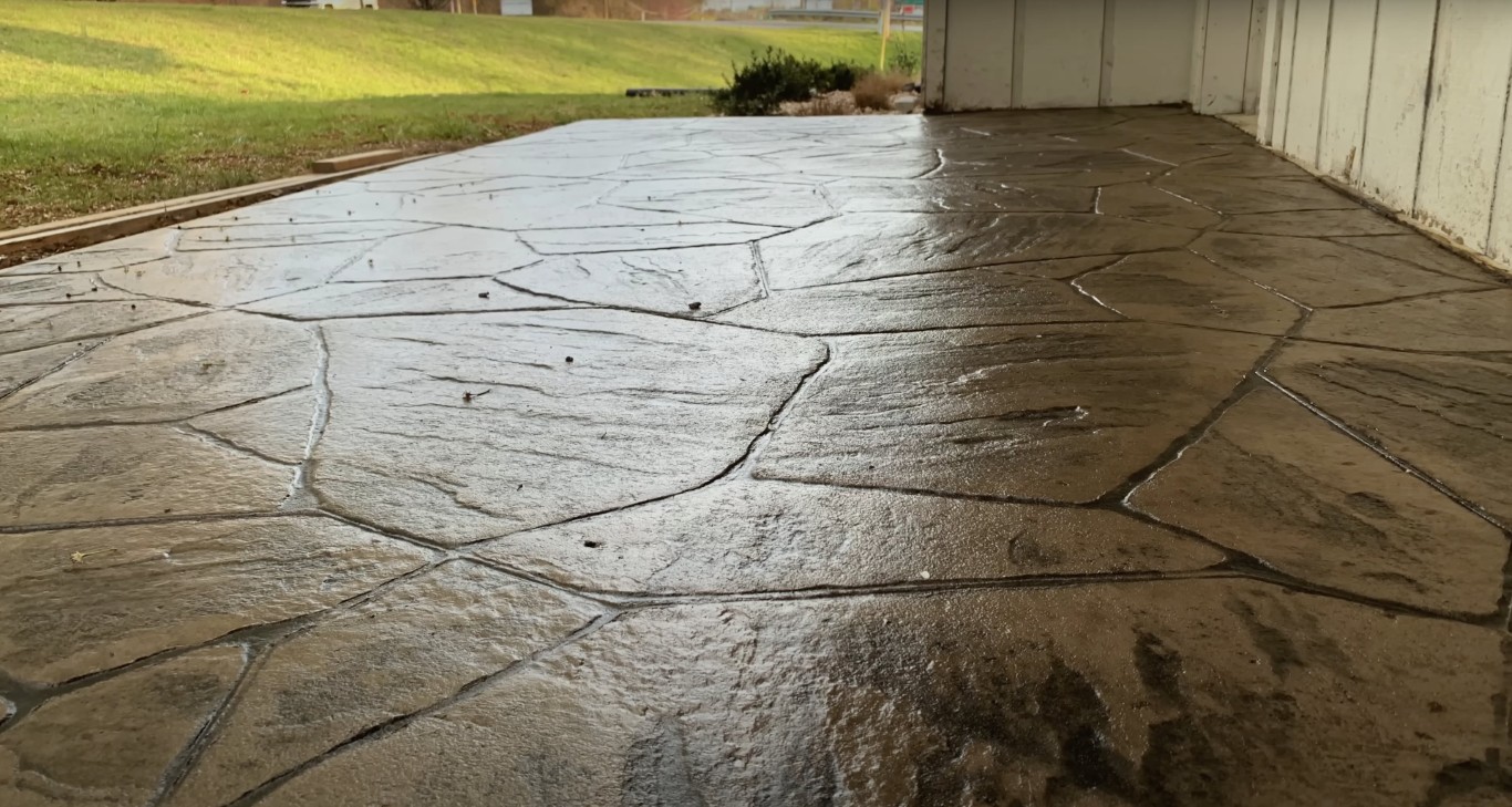 Stamped concrete patio with natural stone pattern in Brea, CA